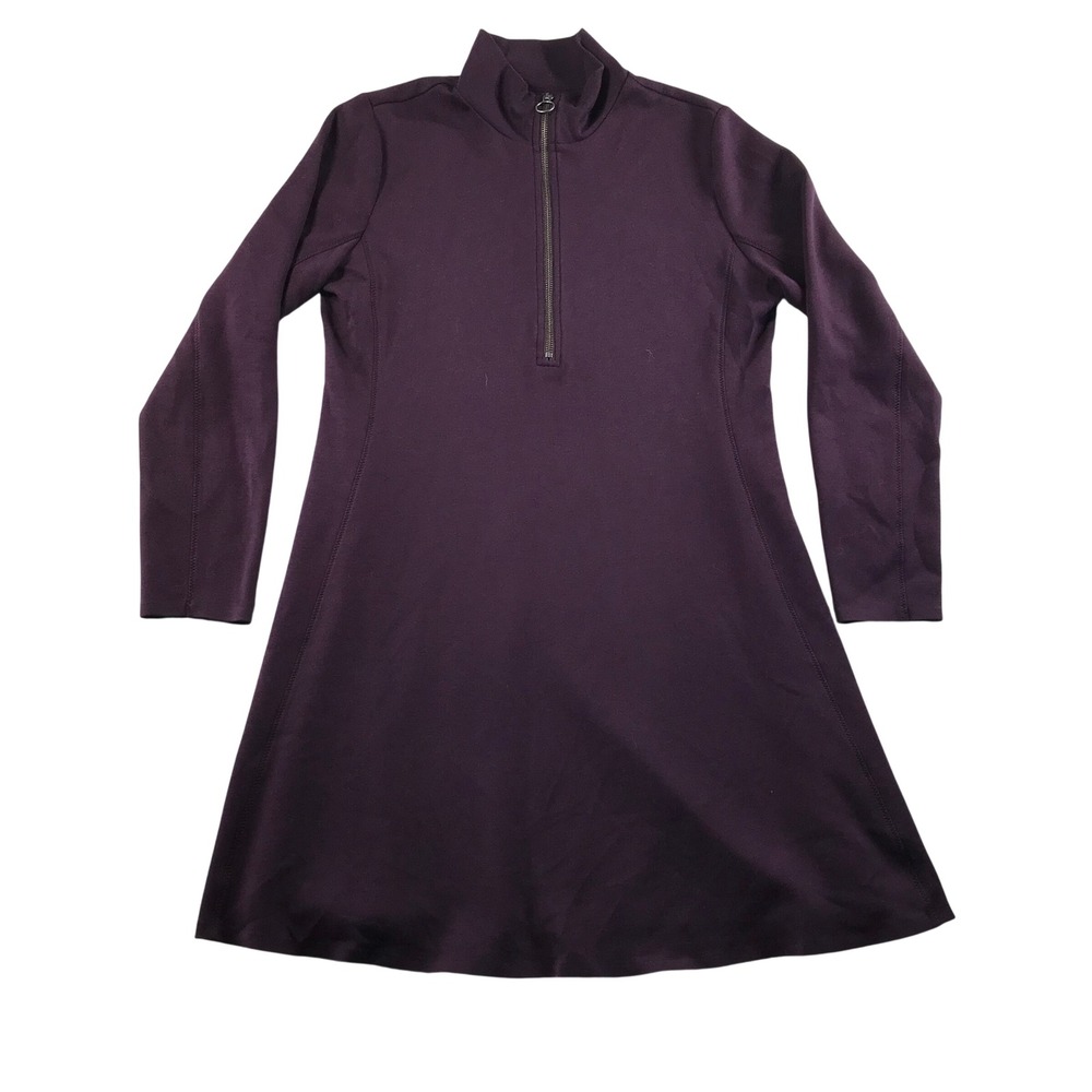 Athleta Womens Large Purple Quarter Zip Long Sleeve A-Line Dress Mock Neck L